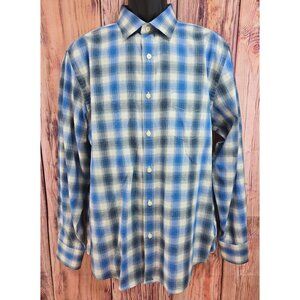 Untuckit Mens Blue Plaid Long Sleeve Shirt Large Regular Fit Cotton